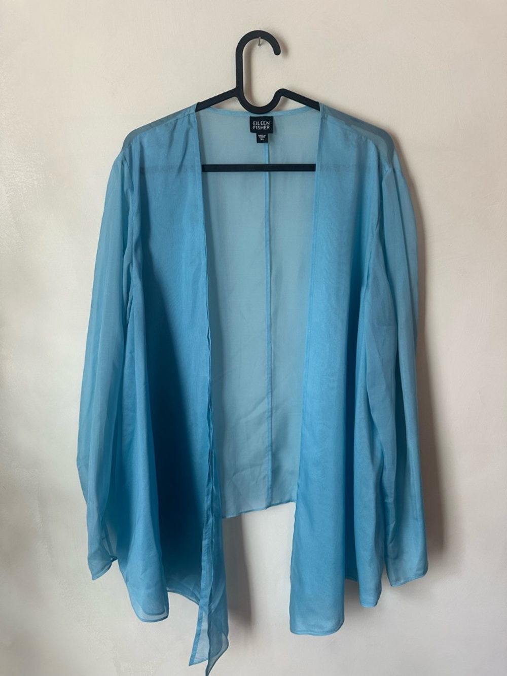 EILEEN FISHER | Blue Silk Cotton Lightweight Open Front Drape Cardigan | XL